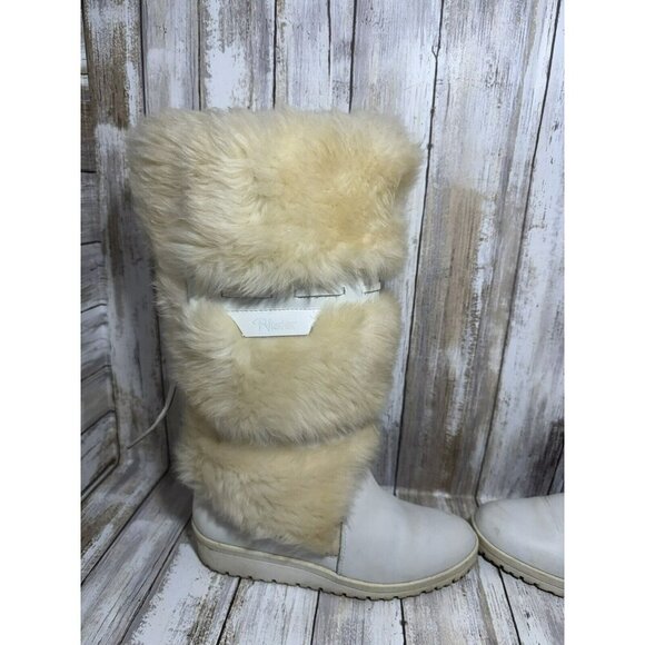 Vintage Pfister White Off Faux Fur Knee Boots size 6.5 - Picture 3 of 16